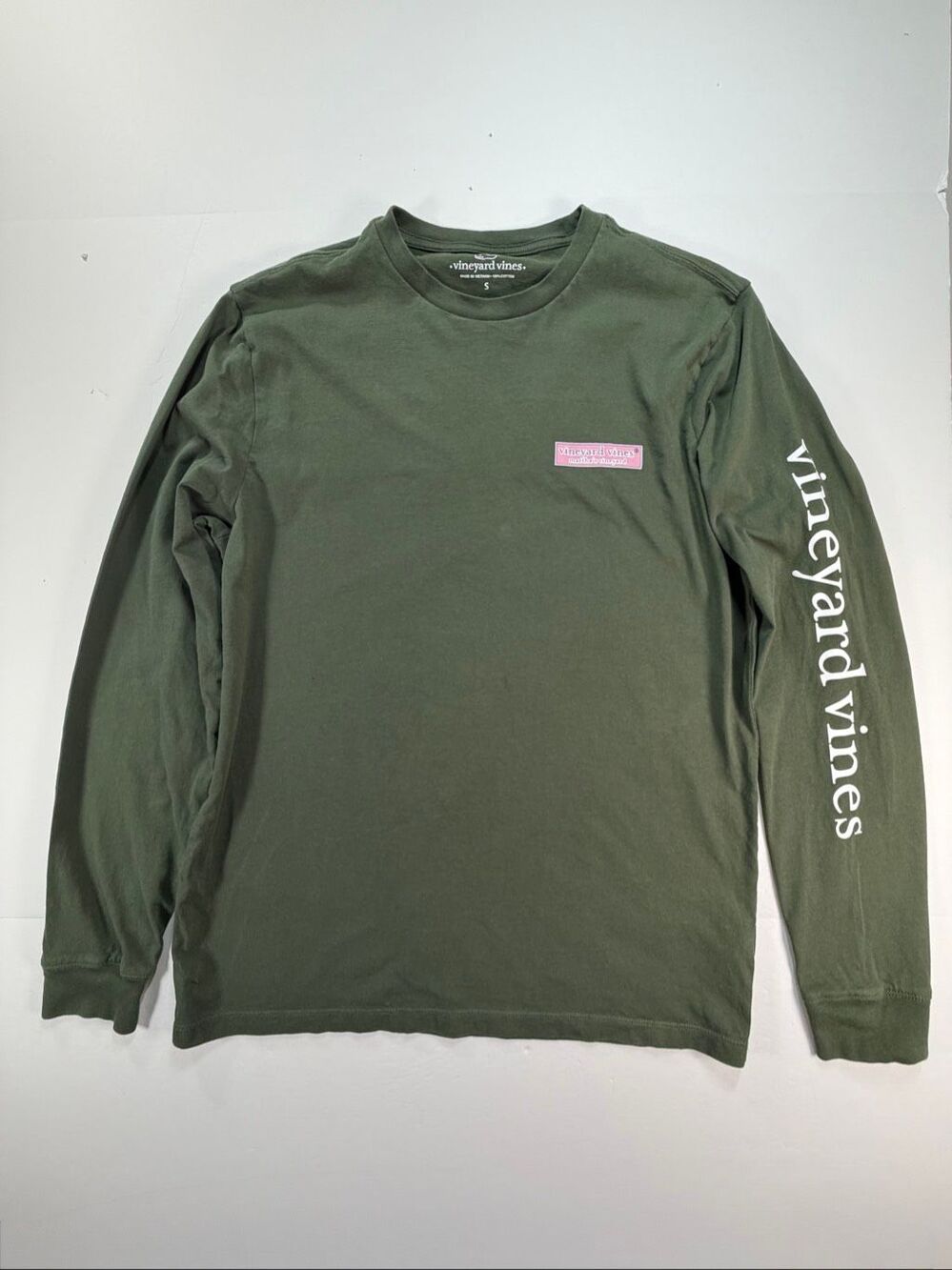 Vineyard Vines Long Sleeve Green Pocket Tee Golden Retriever Leaves Size Small